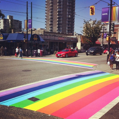 @westendbia: “Canada’s first ever rainbow crosswalks just debuted on Davie
