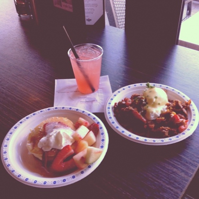 @westendbia: “Strawberry Buttermilk Pancakes and the Signature Prime Rib Hash