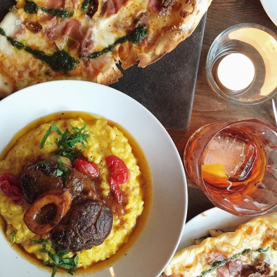 @westendbia: “Dinner tonight @grottoitalian: ossobucco and proscuitto & fig pizza.